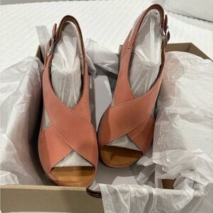 Clarks Peach Nubuck Wedge Sandals